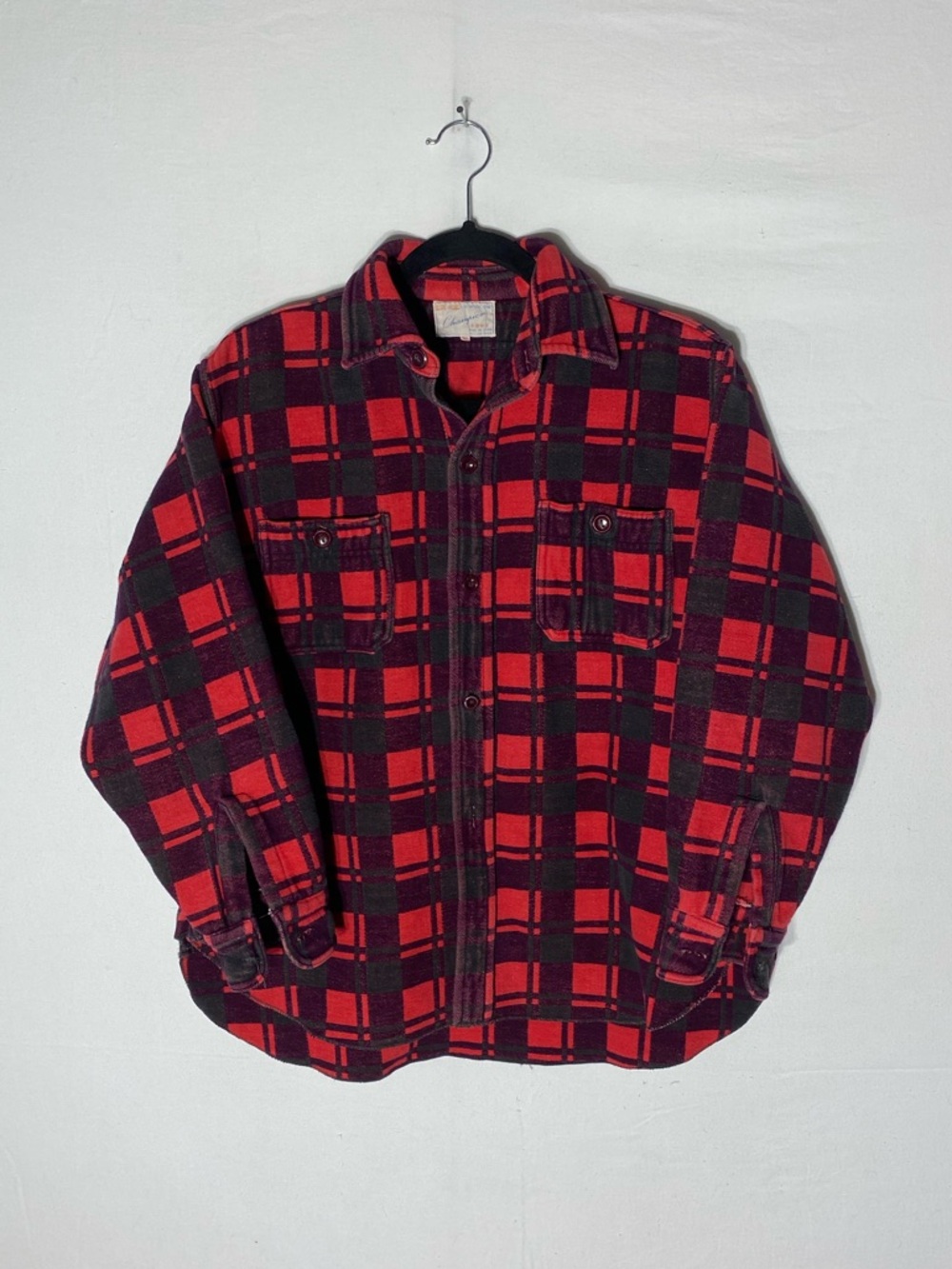 Vintage Champion Red Black Plaid Button Up Cotton Flannel Shirt M Streetwear